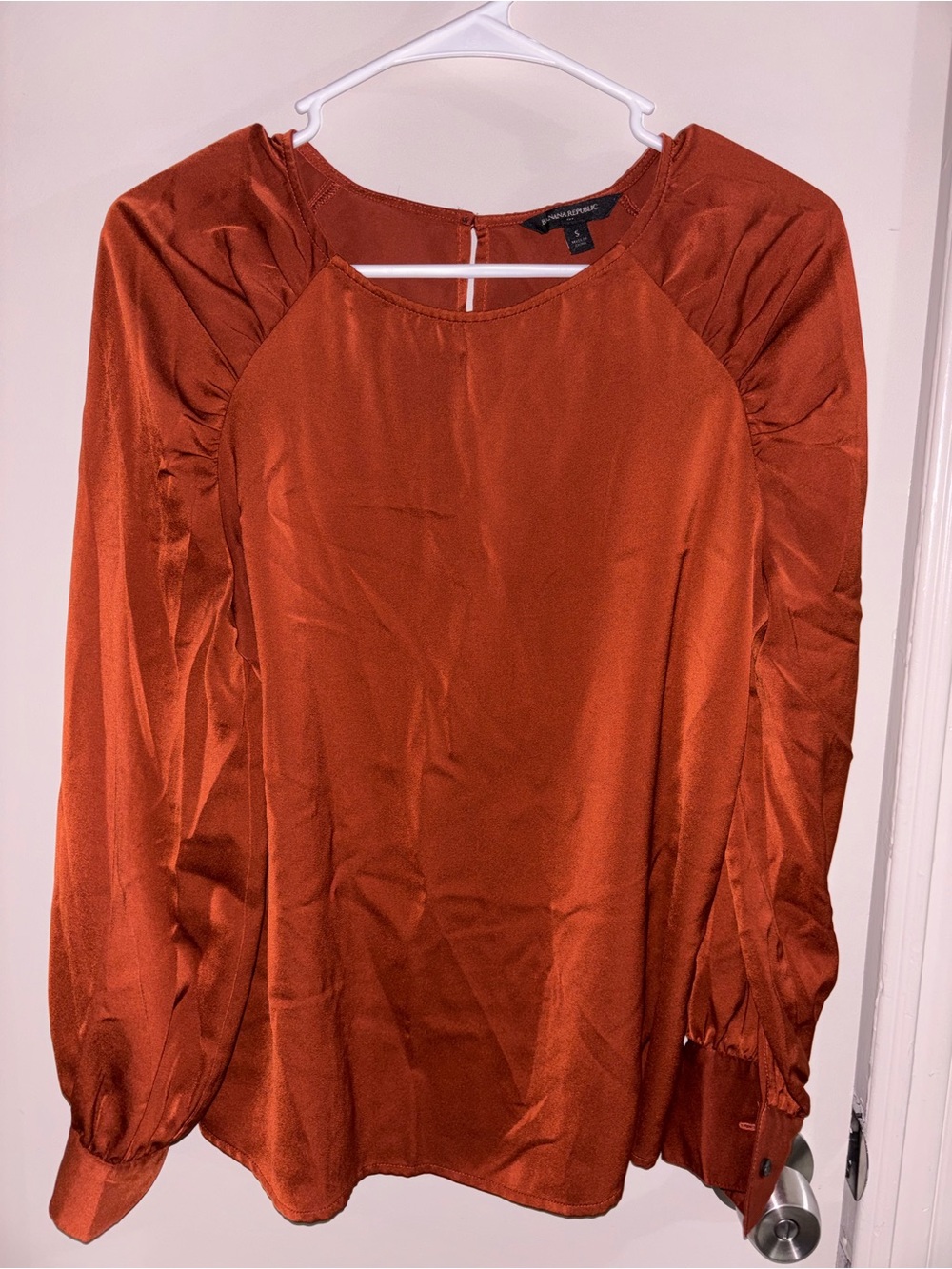 Banana Republic Rust Satin Long-Sleeve Blouse